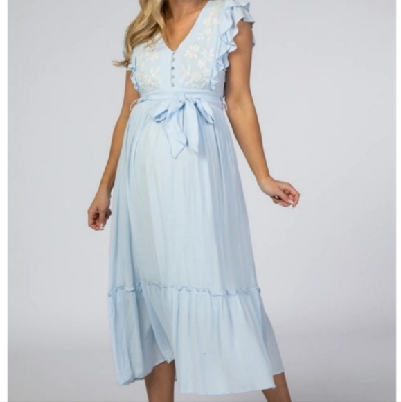 Pinkblush Dresses & Skirts - Pinkblush In Loom Lavender Embroidered Ruffle Lace Maternity Midi Dress Small